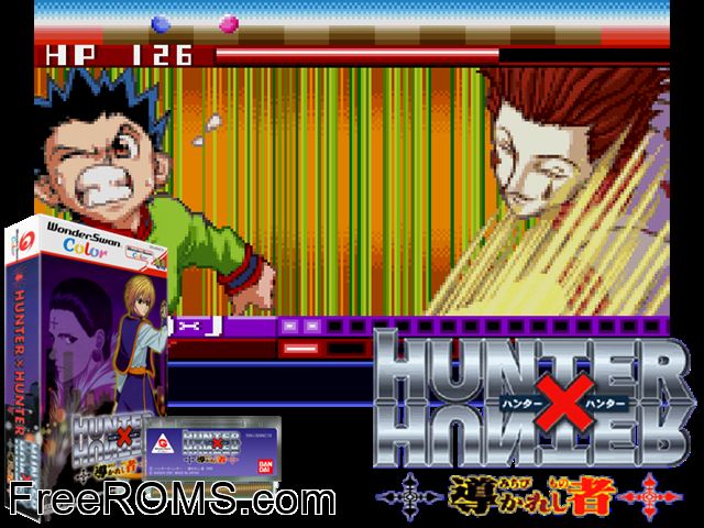 Hunter X Hunter - Michibi Kareshi Mono (J) [!] Wonderswan game showing 3D box cover and gameplay screenshot